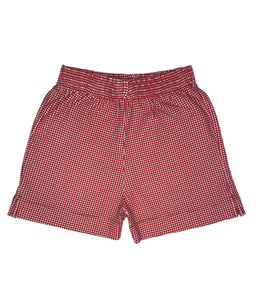 Red Gingham Print Knit Shorts