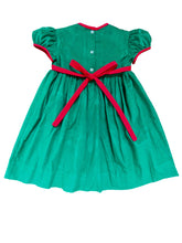Green Christmas Bow Little Girl Corduroy Dress