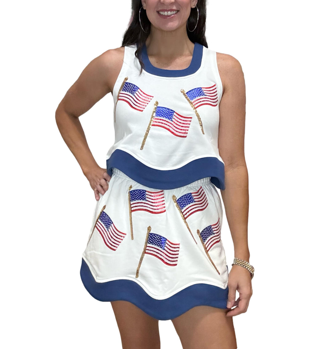 Women's White & Navy American Flag Skort