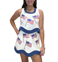 Women's White & Navy American Flag Tank