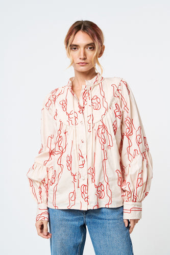 Women's Red Abstract Embroidered Blouse