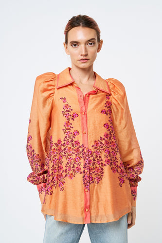 Women's Valerie Floral Print Blouse- Coral