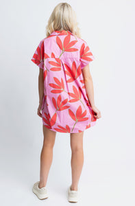 Women's Palm Floral Red & Pink Shirt Dress