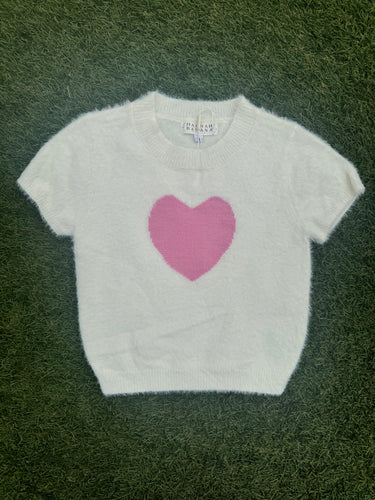 Short Sleeved Fuzzy Heart Sweater