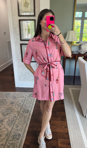 Women's Pink Printed Shirt Dress
