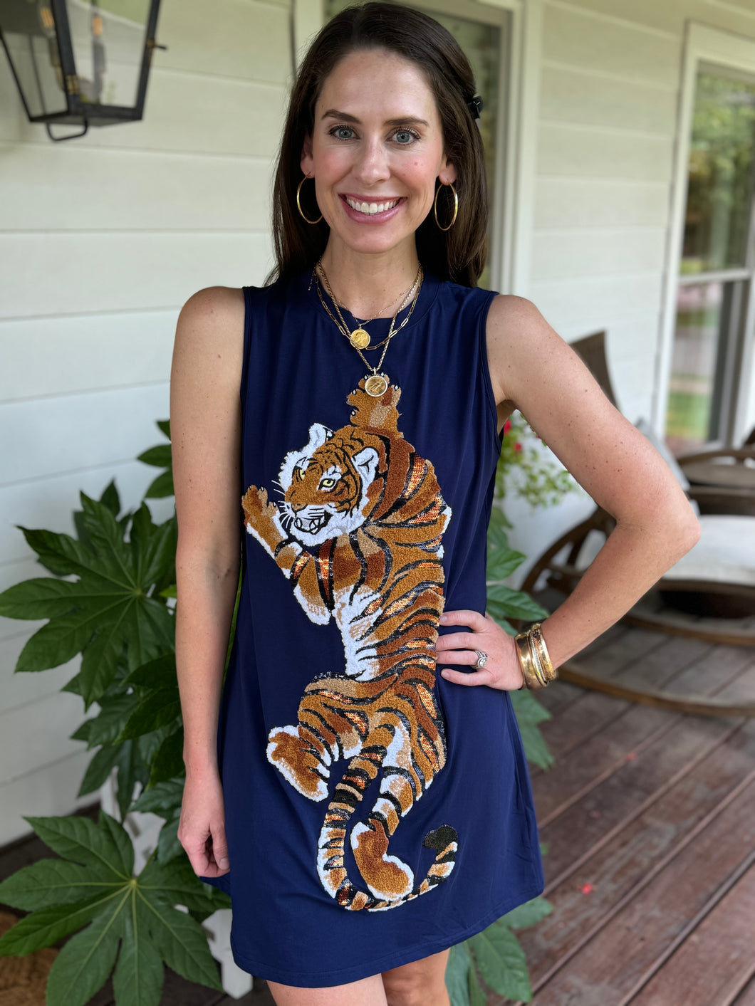 Women’s Navy Fuzzy Tiger Tank Dress