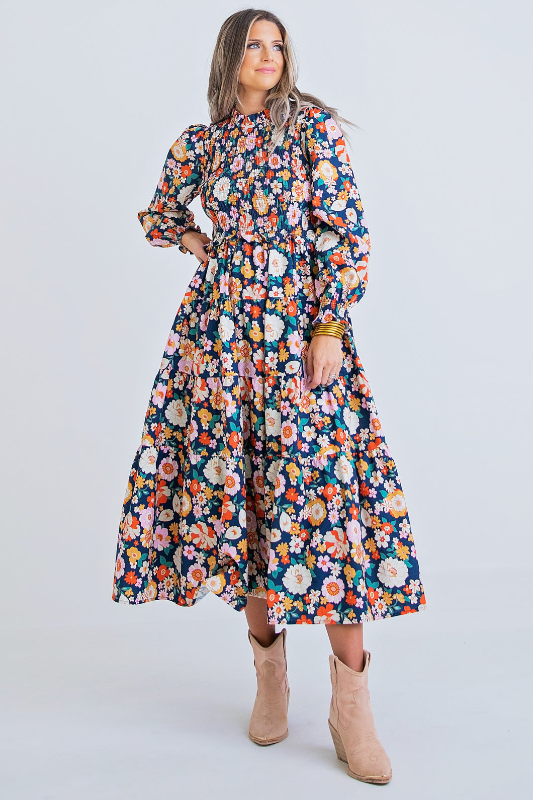 Women’s London Floral Smock Tier Maxi Dress