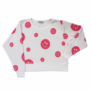 Long Sleeve Boxy Happy Face Sweatshirt