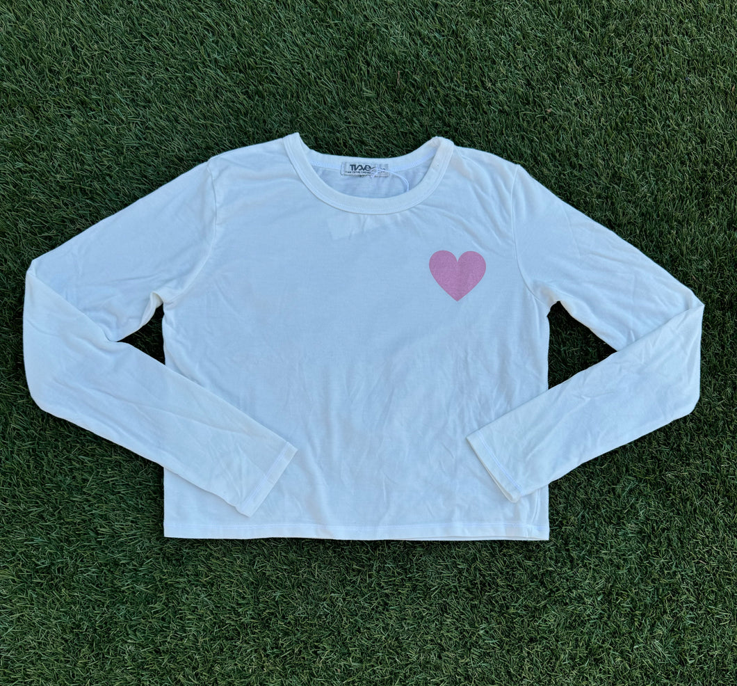 Long Sleeve Ivory Boxy Heart Tee