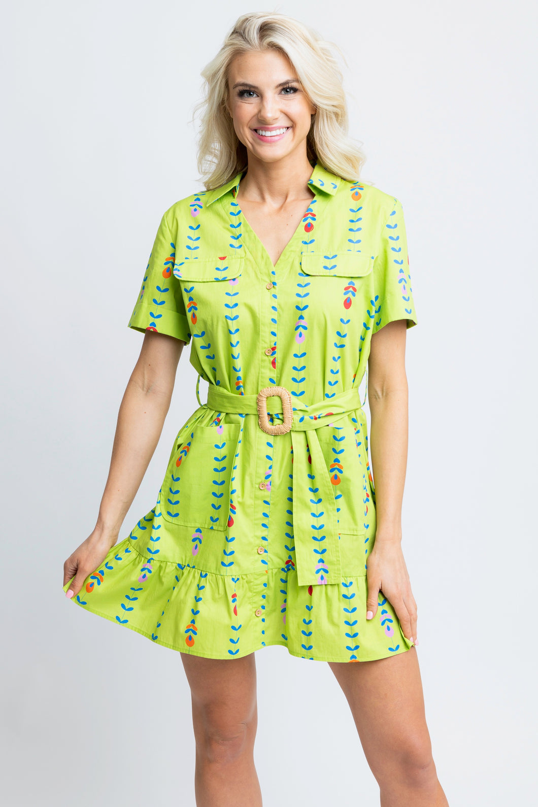 WOMEN'S Lime Mod Floral Shirt Dress