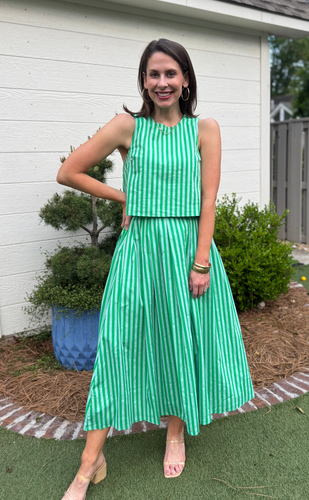 Women’s Green Stripe Skirt Set
