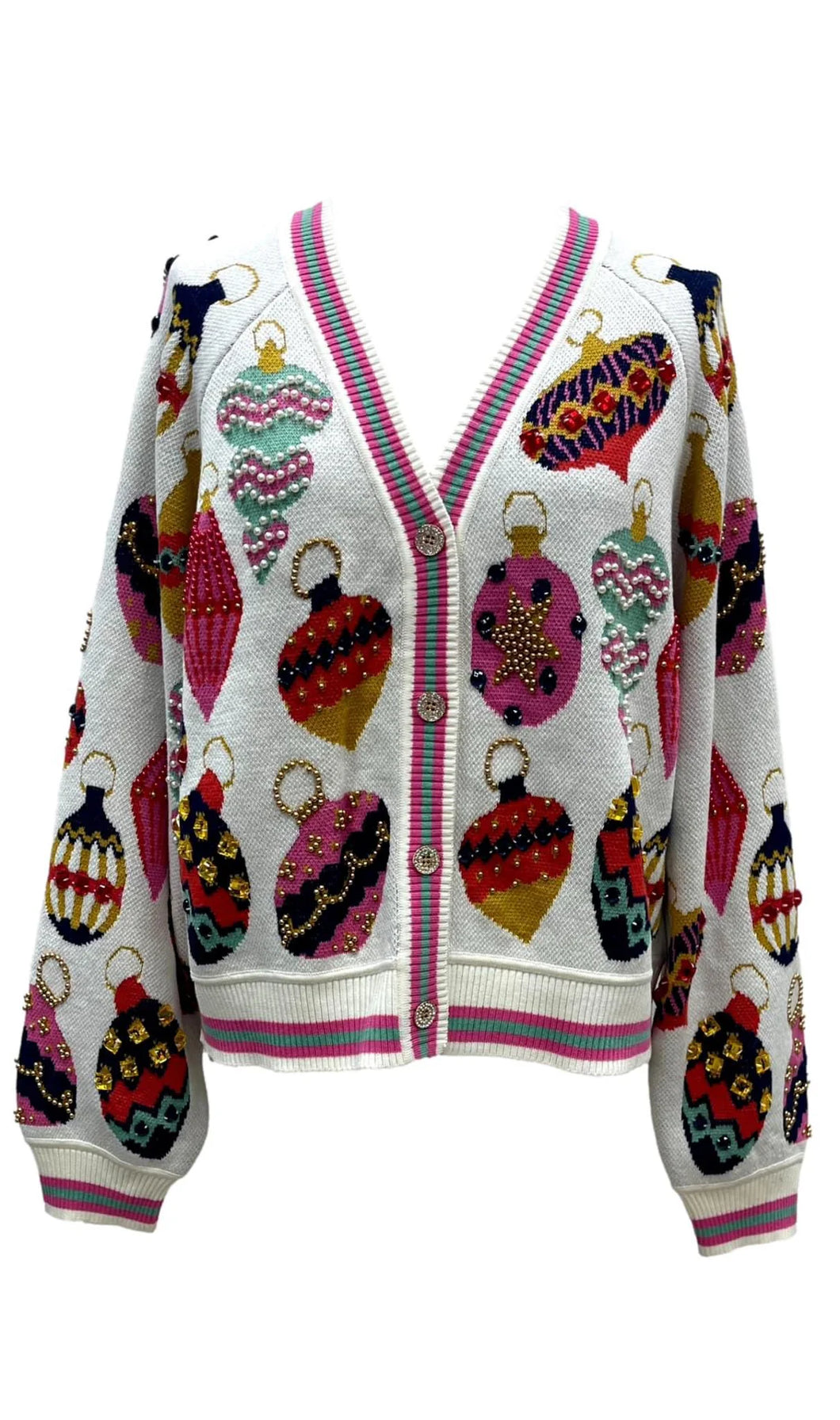 Women's Beige Multi Color Ornament Cardigan