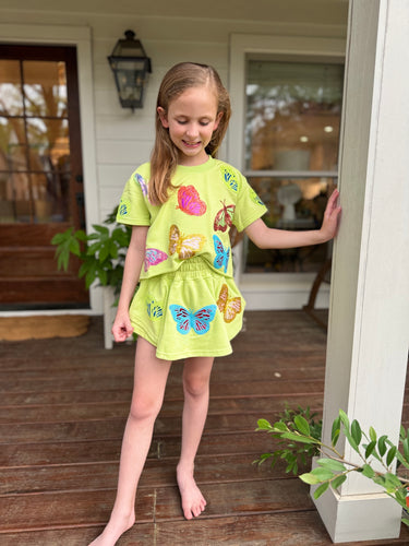 Kids Lime Green Scattered Butterfly Top