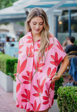 Women's Palm Floral Red & Pink Shirt Dress