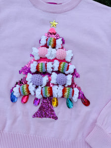 Kids Light Pink Christmas Tree Sweater