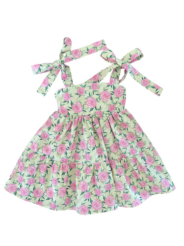 Mini Molly Dress - Pink & Green Peonies