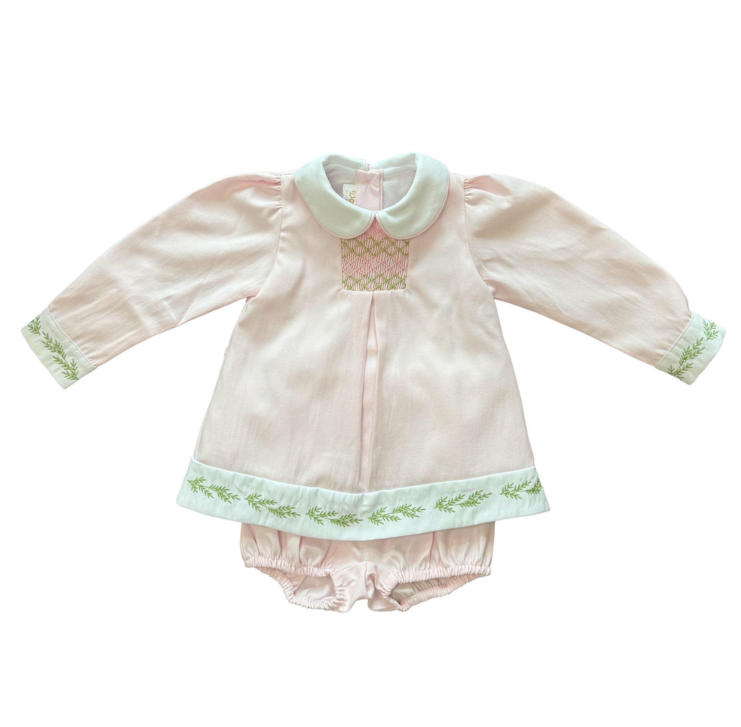 Evergreen Bloomer Set- Pink w/ Embroidered Trim