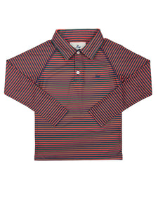 Performance Polo- Red, Navy & Red Stripe