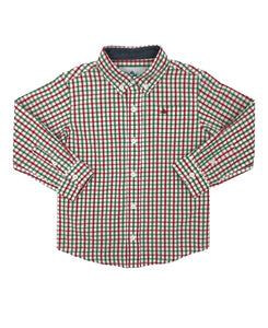 Polo Dress Shirt- Red & Green Plaid