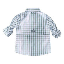 Founders Kid's Fishing Shirt- Posy Green/Powder Blue Windowpane