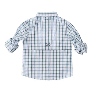 Founders Kid's Fishing Shirt- Posy Green/Powder Blue Windowpane