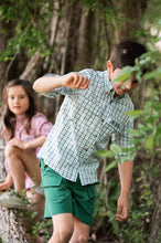 Founders Kid's Fishing Shirt- Posy Green/Powder Blue Windowpane