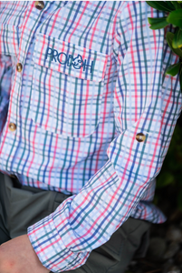Founder's Kids Fishing Shirt-Tea Rose Multi Color Plaid
