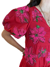 Women’s Red Poinsettia Poof Sleeve Dress