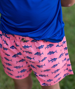Outrigger Performance Shorts- Salmon & Navy Fish