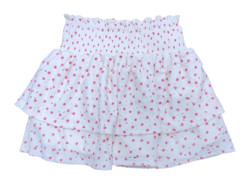 PRESALE- Smocked Ruffle Skirt- Pink Daisy Eyelet