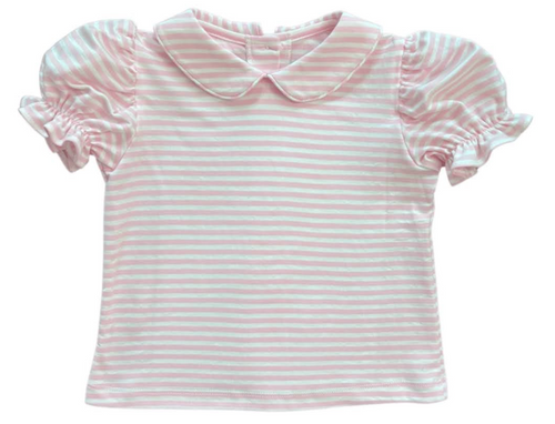 Short Sleeve Pink Stripe Knit Shirt