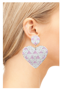 Beaded Pink & White Heart Earrings