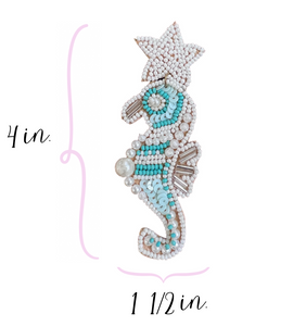Beaded Turquoise & Pearl Seahorse Earrings